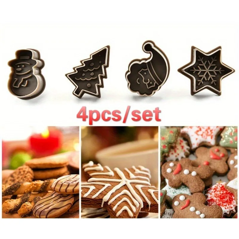 4Pcs 3D Three-dimensional Christmas Biscuit Mold Creative Press Biscuit Mold Four-piece SetKitchen Baking Tools Cookie Mold
