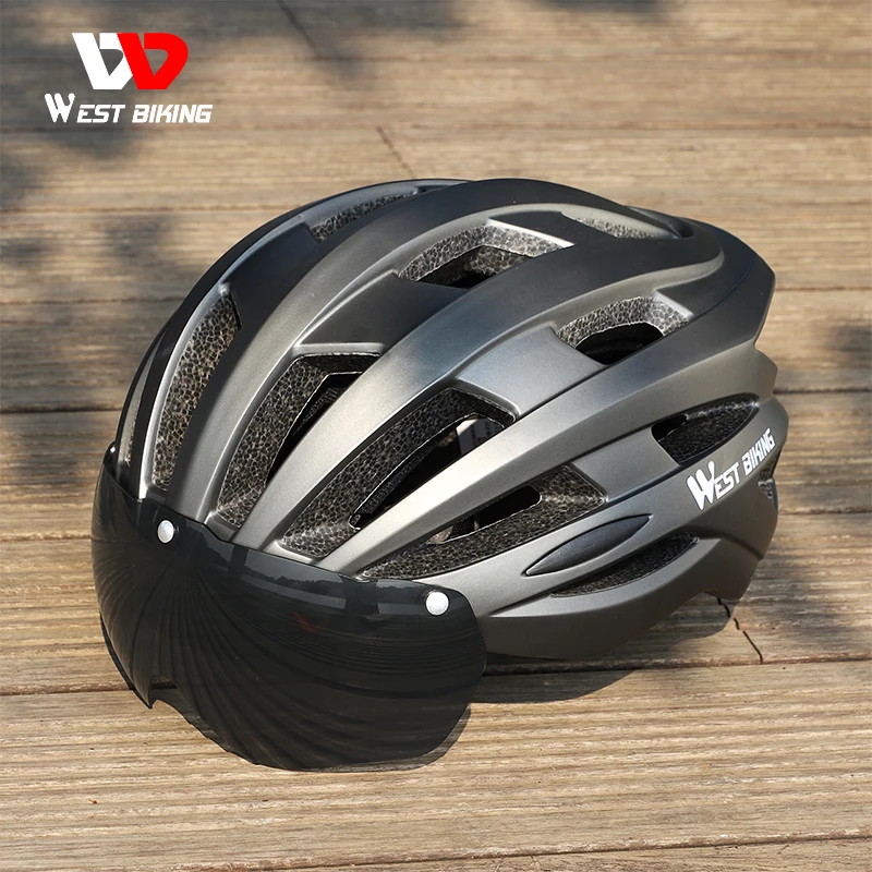 WEST BIKING Cycling Helmet Ultralight Integrated Molding Men Women Cycling Cap With Magnetic Len Goggles MTB Road Bike Helmet