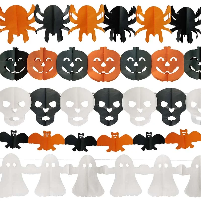 3M Halloween Hanging Garland Bunting Bat Pumpkin Ghosts Spider Paper Banner Happy Halloween Party Home Decorations
