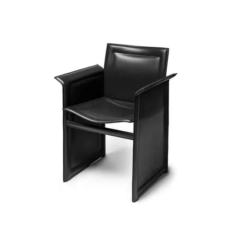 

Customized Italian modern minimalist saddle leather armrest dining chair designer model room sales office high-end reception