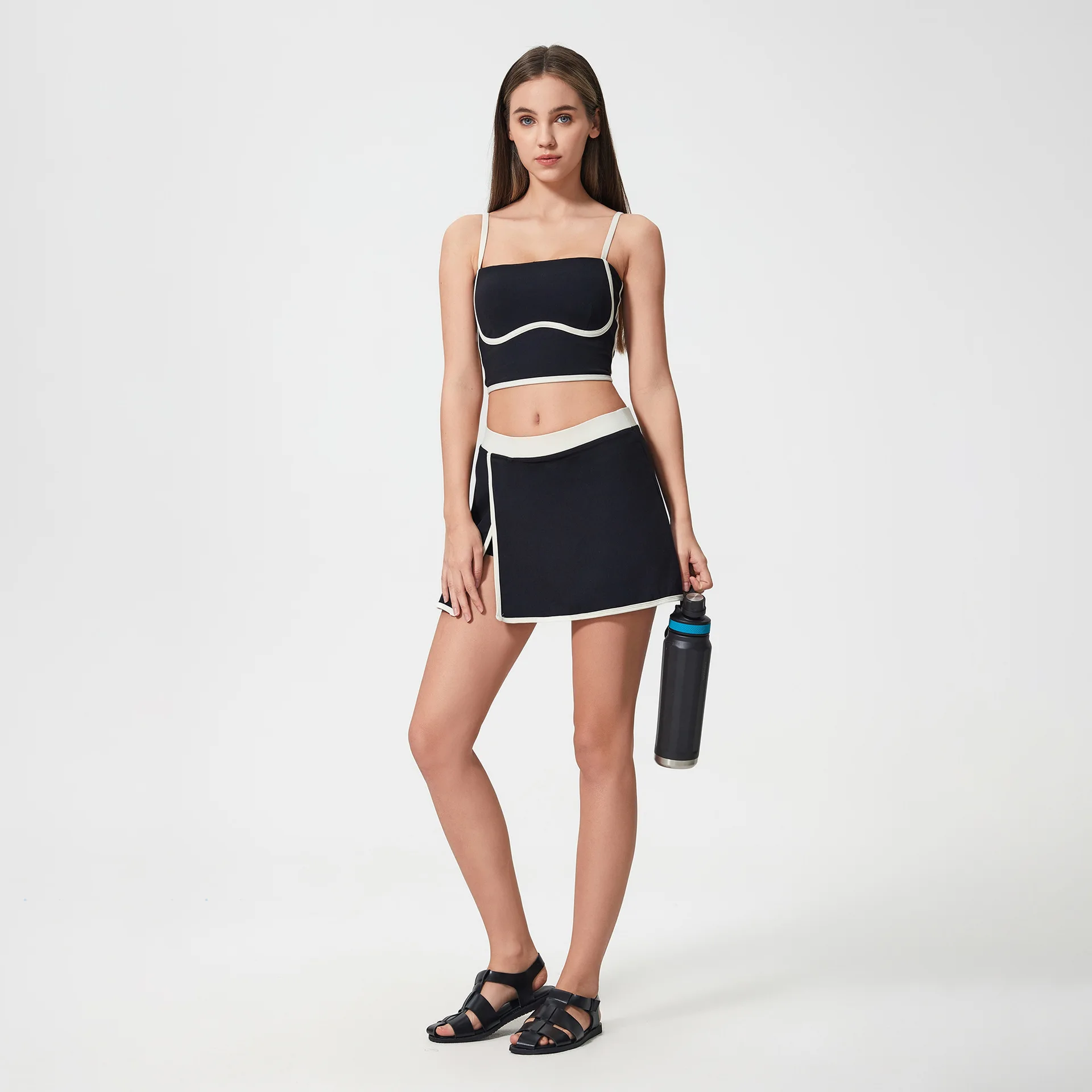 Mermaid Curve Summer Contrast Split Yoga Sports Skirt Women's Hip Covering Slimming Fashionable All-match Fitness Tennis Skirt