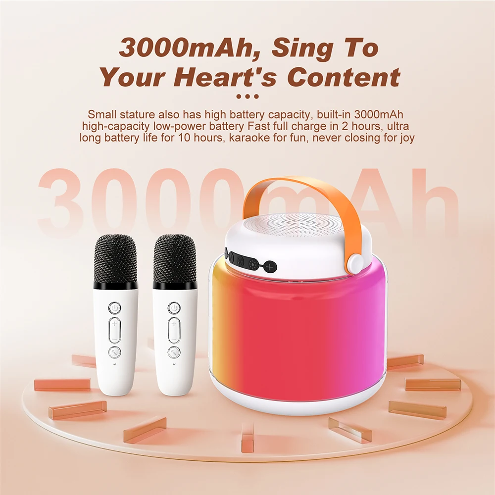 Portable Wireless Dual Microphones Karaoke Machine Bluetooth PA Speaker KTV DSP System HIFI Stereo Sound RGB Colorful LED Lights
