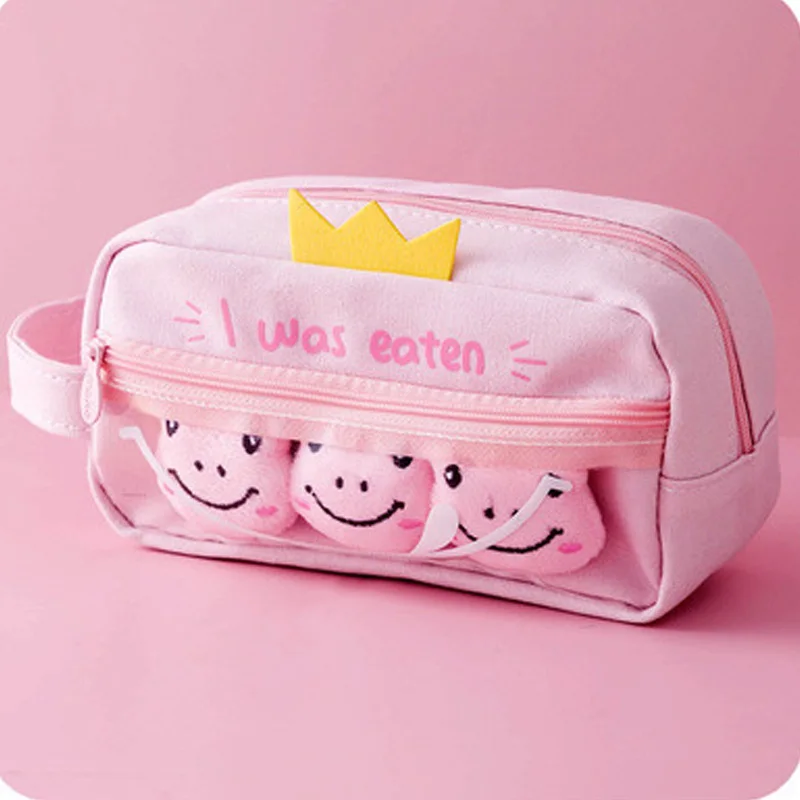 TROUSSE A STYLO,D--Trousse à crayons en peluche rose Kawaii, jolie
