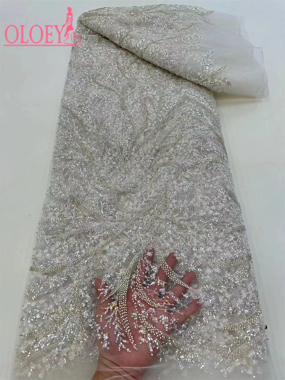 

Nwe Fashion Elegant French Embroidery Beaded Lace Fabric African Nigerian With Sequins Fabric For Wedding Dress