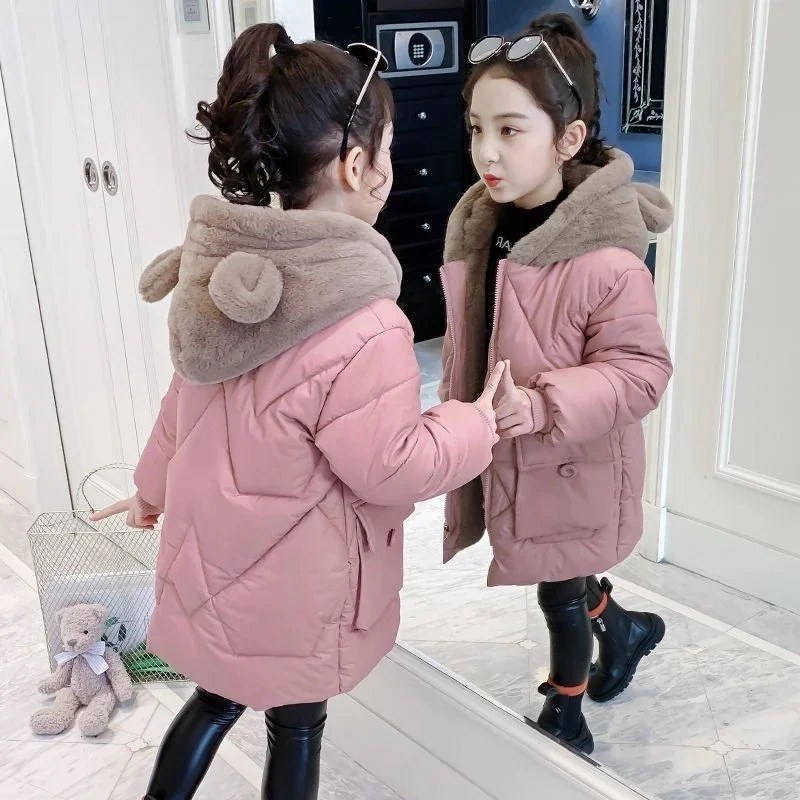 Winter Thicken Girls Jacket New Fashion Keep Warm Long Parkas Cute