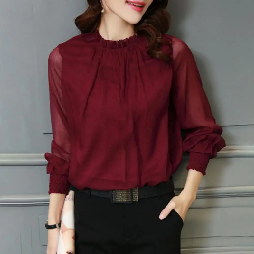 Chiffon Shirt Net Mesh Sleeve Breathable Female Office Ladies Shirt Solid Top Lightweight Office Shirt Daily Clothing best durable high quality lightweight repalcement gas lens connector gas lens connector w mesh tig wp 17 18 26