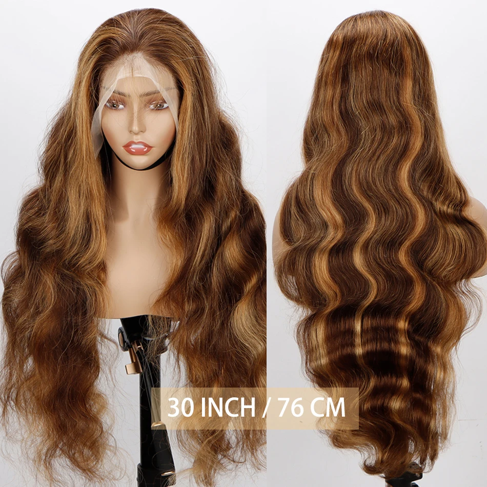 Ombre Honey Blone Wigs 4x4 Body Wave Preplucked Lace Frontal Wig Highlight Brown Human Hair 13x4 Lace Front Wigs For Women