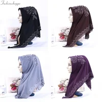 Chiffon Scarf Hijab for Women Beaded Hijab Muslim Headscarf Turban Female Head Wrap Shawls and Wraps Foulard Femme 90*90Cm