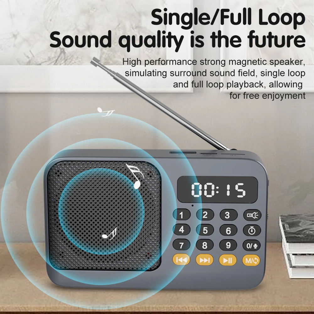 Bluetooth 5.0 Portable FM Radio Small Emergency Recargable Sound Box thumbnail 9