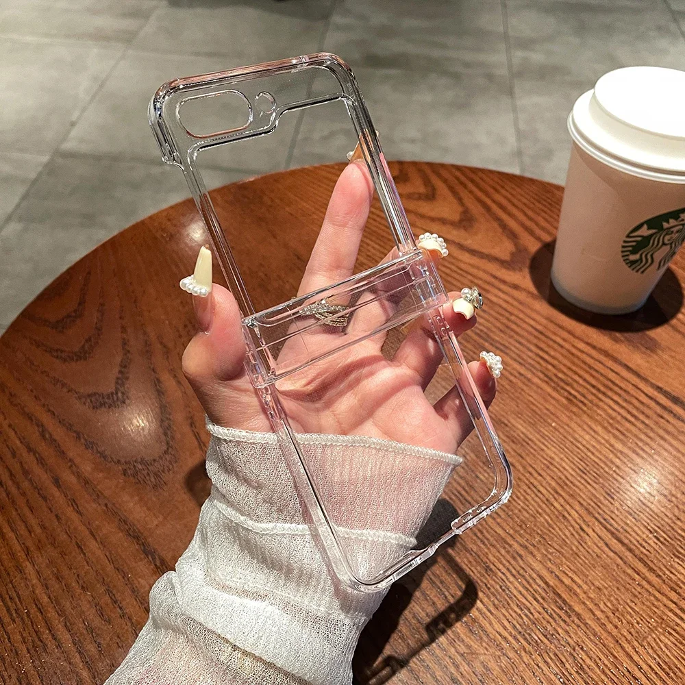 כיסוי טלפון עבור Samsung Galaxy Z Flip 7 6 5 4 3 5G ציר פלסטיק שקוף כיסוי אחורי מיני B03