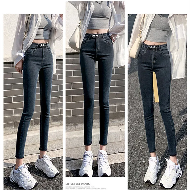 Women Jeans Female Denim Pants Womens Skinny Jeans Slim Pants High Waisted Stretch Denim Jeans Blue Retro Washed Trousers