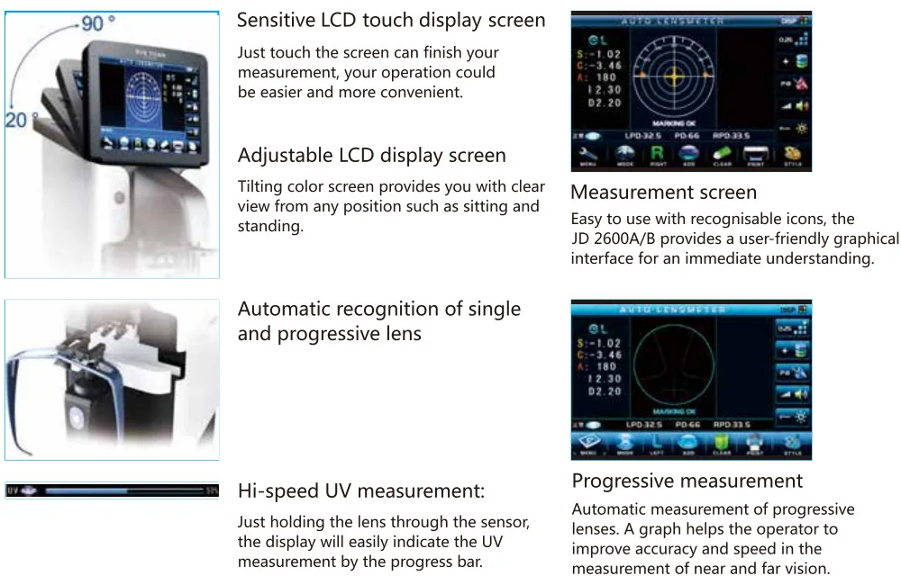Optometry Instrument Lens Test JD2600A 7 Inch Screen Auto Digital Lensmeter Automatic Focimeter Optics Instruments