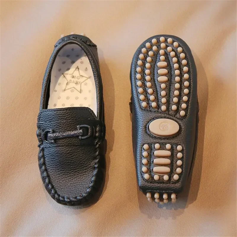 Kids Shoes Leather Shoes Boys Girls Moccasins Soft Bottom Casual Leather Shoes Kids Loafers Children's Metal Wedding Autumn Fashion Flats Boat Sneakers