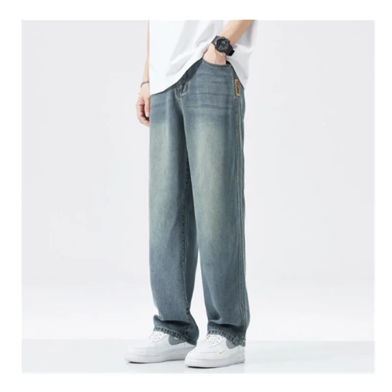Tian Si Jeans Men's Summer American Retro Loose Plus Size Straight Tube High Street Fashion Versatile Casual Pants 28-40 L0010