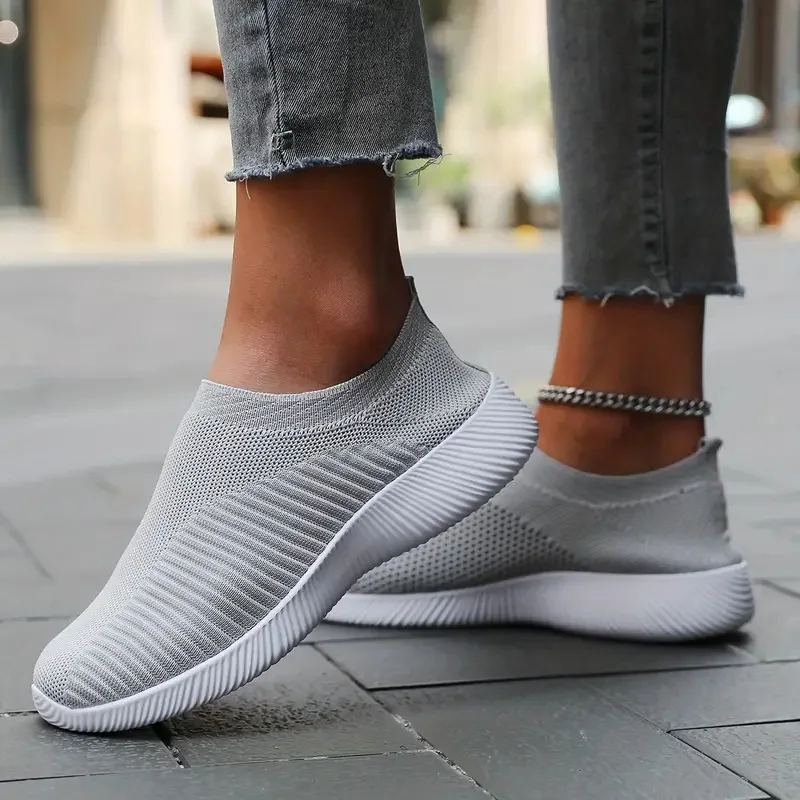 Casual Sneakers Women Solid Color Breathable Mesh Woven Vulcanized Outdoor Lightweight Low Top