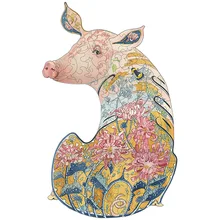 

Pig Puzzle Back Wooden Jigsaw Alien Animal Unique Piece Rainbow Fashion Design 12 Picture Puzzles for Kids Gift Maternity Game