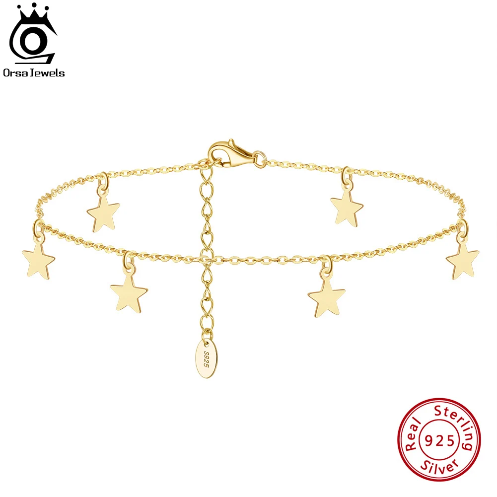 Anklet bracelets Silver anklets Ankle chain 925 Sterling silver 1mm Cable chain With 6mm Starts Anklet For women girls Birthday gift Jewelry SA27