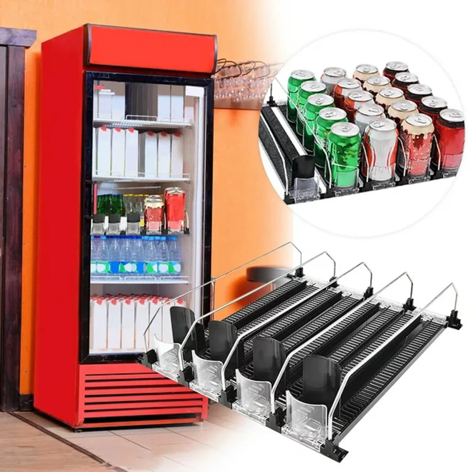 Can Organizer For Refrigerator Spring Fridge Drink Organizer Width Adjustable Push Rod Slide Rail Drink Cereal Milk Container
