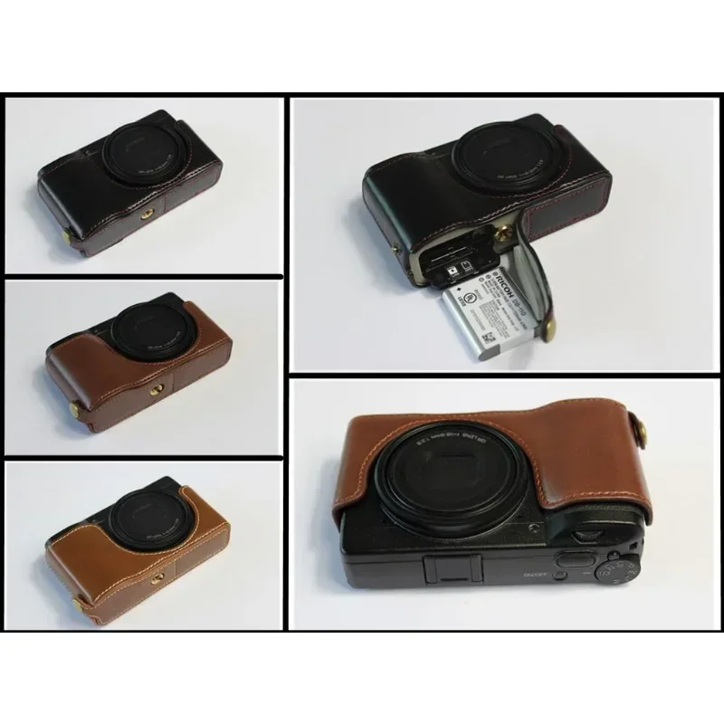Custodia In Pelle Pu Mezza Custodia Camere Per Ricoh Griii Gr3 Gr-3 Con Apertura Della Batteria