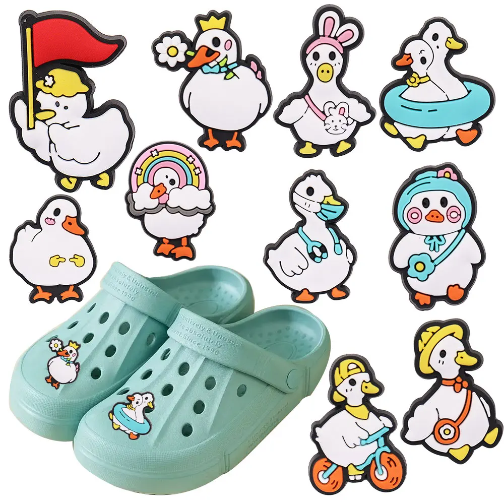 

New Arrival 1pcs Shoe Charms Cartoon Animal Cute White Duck Accessories PVC Kids Shoes Buckles Fit Wristbands Birthday Present