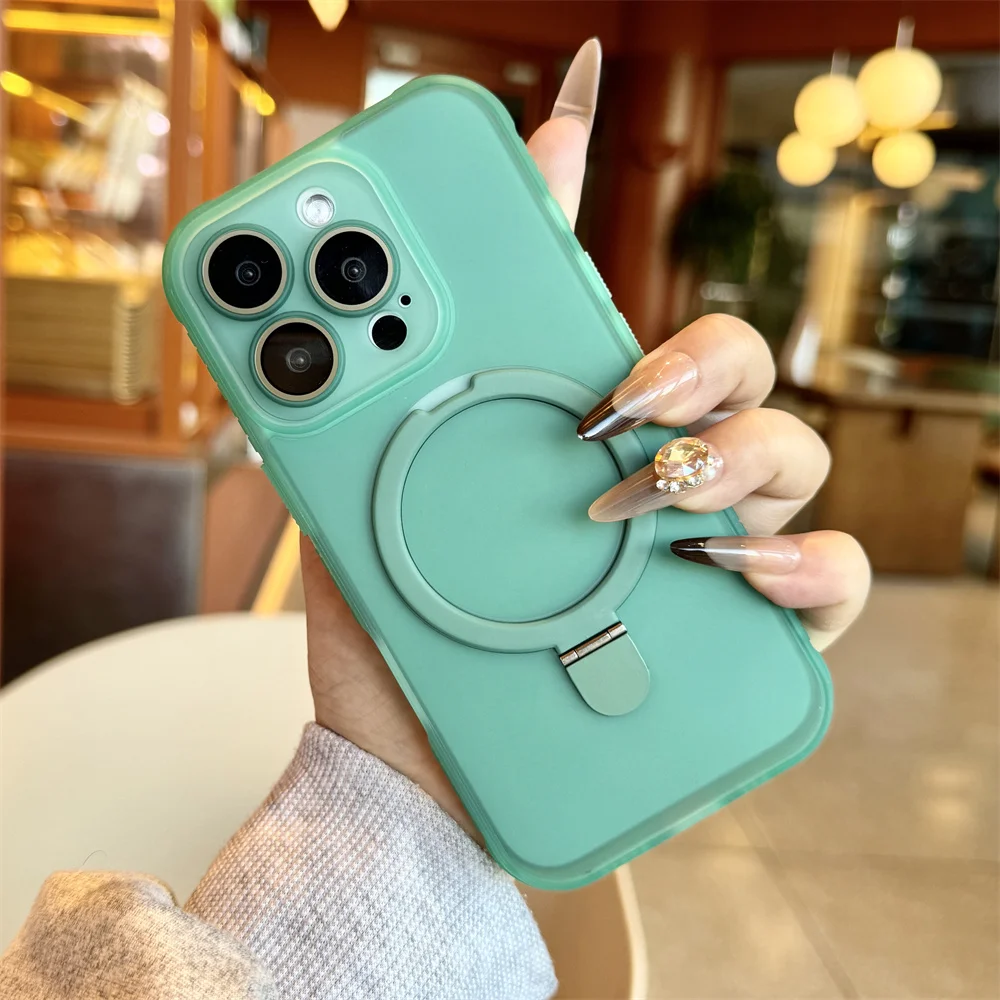 Luxury Matte Translucent Magnetic Ring Stand Phone Case with Lens Protection and Shockproof Design