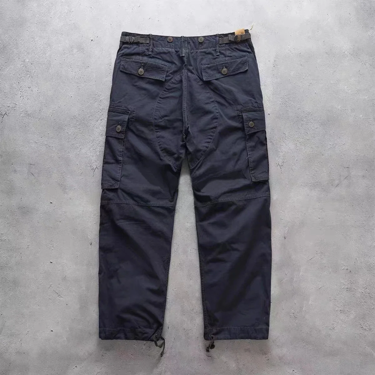24SS RRL Japanese Casual Pleated Retro Color Patchwork Pockets Wax Dyed and Washed Cargo Pants for Men
