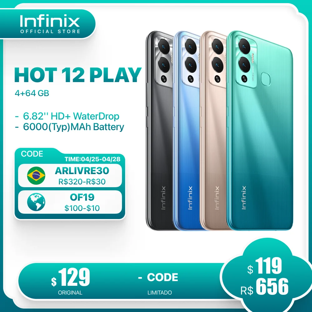 the best infinix phone Global Version Infinix HOT 12 PLAY 6.82'' Display Smartphone 6000mAh Type C Android phone 2.3GHz Gaming Processor Support XArena infinix cellphones