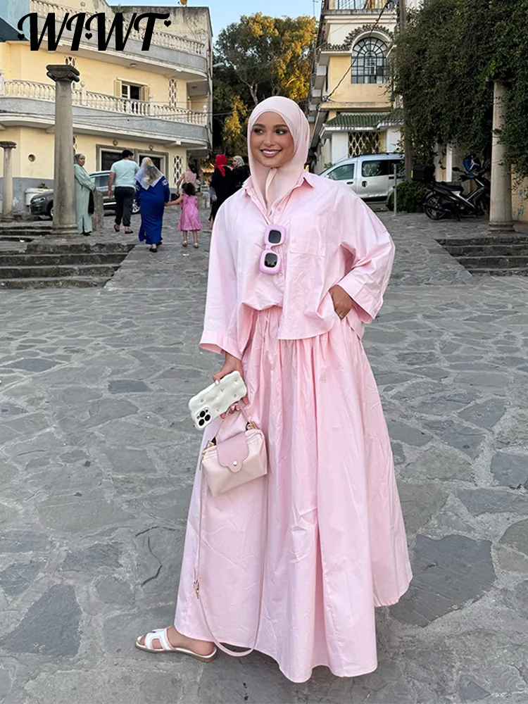 รูปสินค้า ชุดสูทกระโปรงผู้หญิง สีชมพู แขนยาว ปกพับได้ ฤดูใบไม้ร่วง 2026