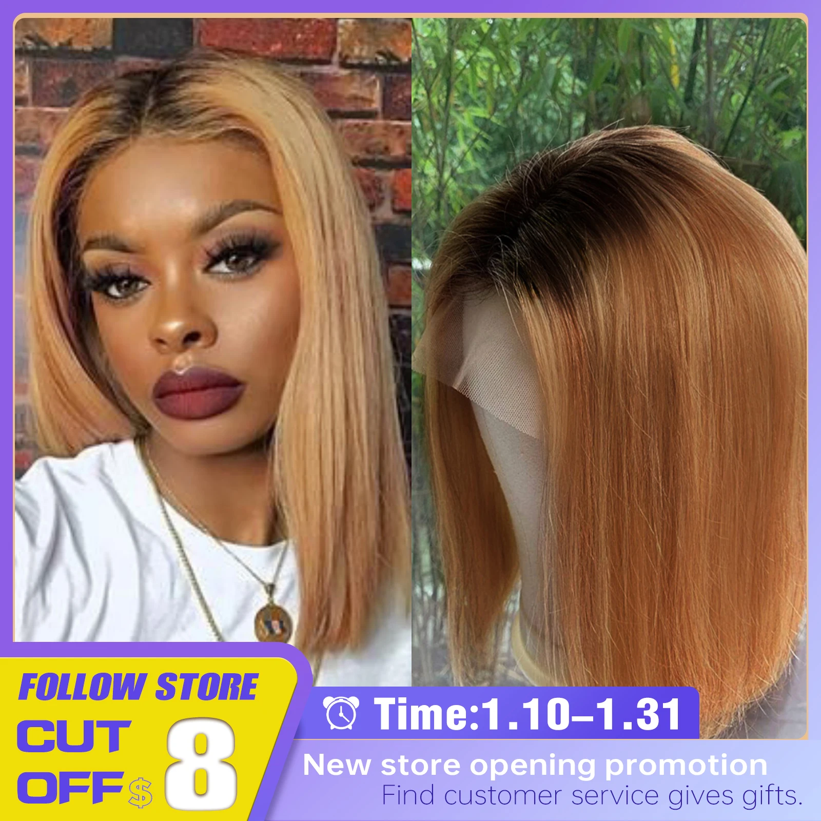 

Shoulder Long Bob Black Brown Omber Straight Wigs 13x1 Lace Front Human Hair Middle Part for Afro Women Remy Hair Daily Party