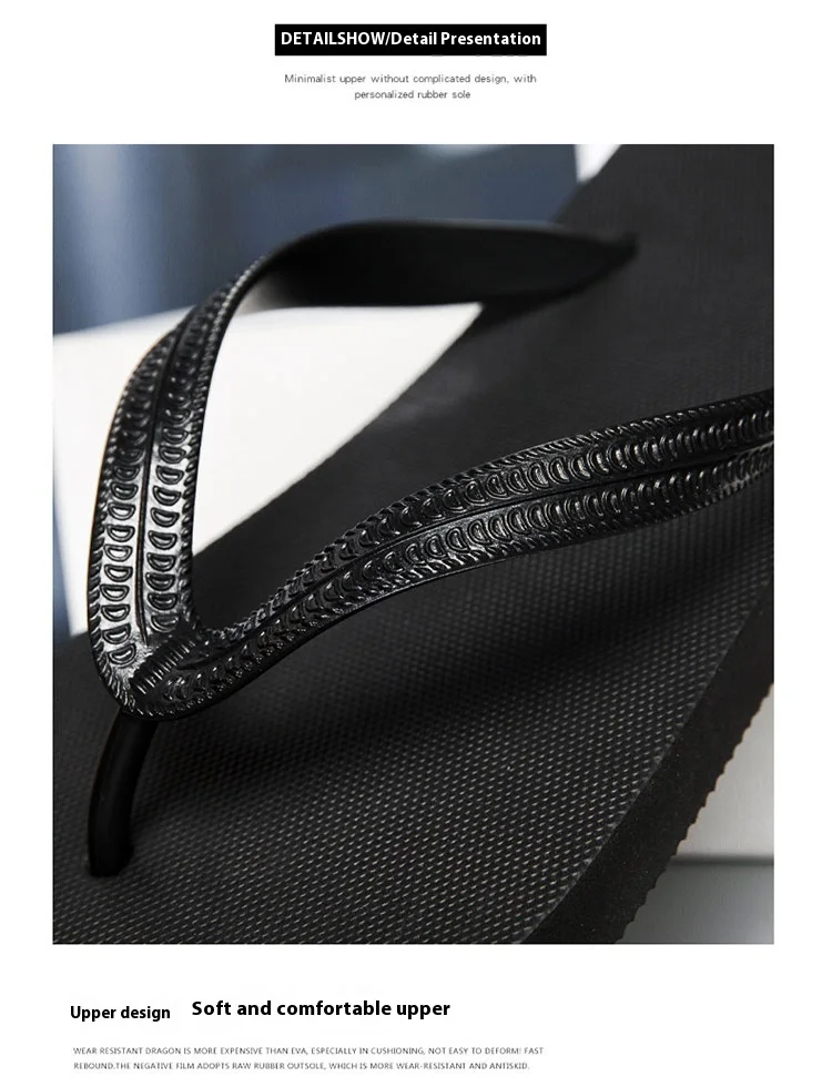 Trendige schwarze Flip-Flops für Herren im Sommer: Einfache, rutschfeste, weiche Sohle, modisch und vielseitig für den Strand – Detail 3