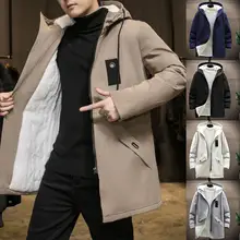 

Wear-resistant Winter Coat Men Jacket Solid Color All Match Hooded Long Winter Jacket for Daily Wear