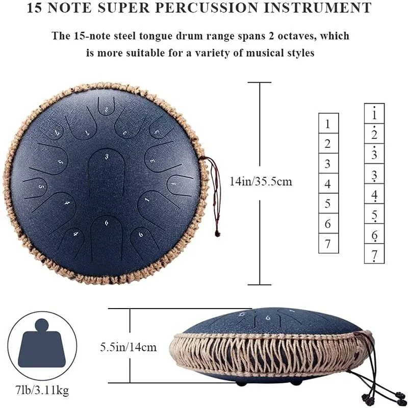 14 Inch 15 Tone Steel Tongue Drums Professional Percussion Instruments Handbag Drum Meditation Musicotherapy Accessories