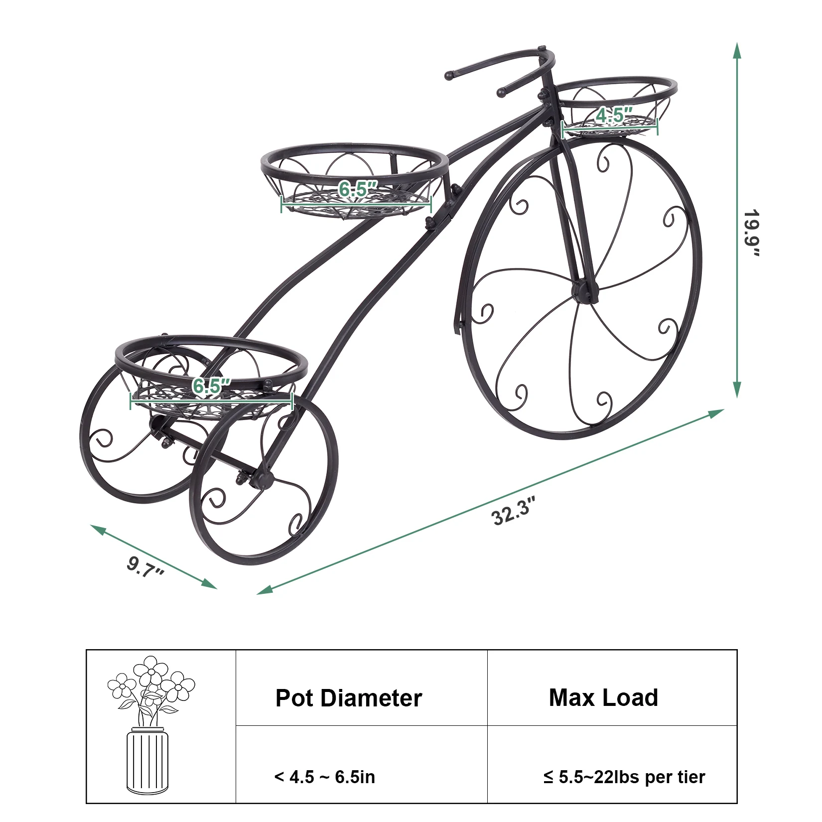 3 Tier Bicycle Plant Stand Metal Flower Pot Holder for Home Garden Patio Plant Stand