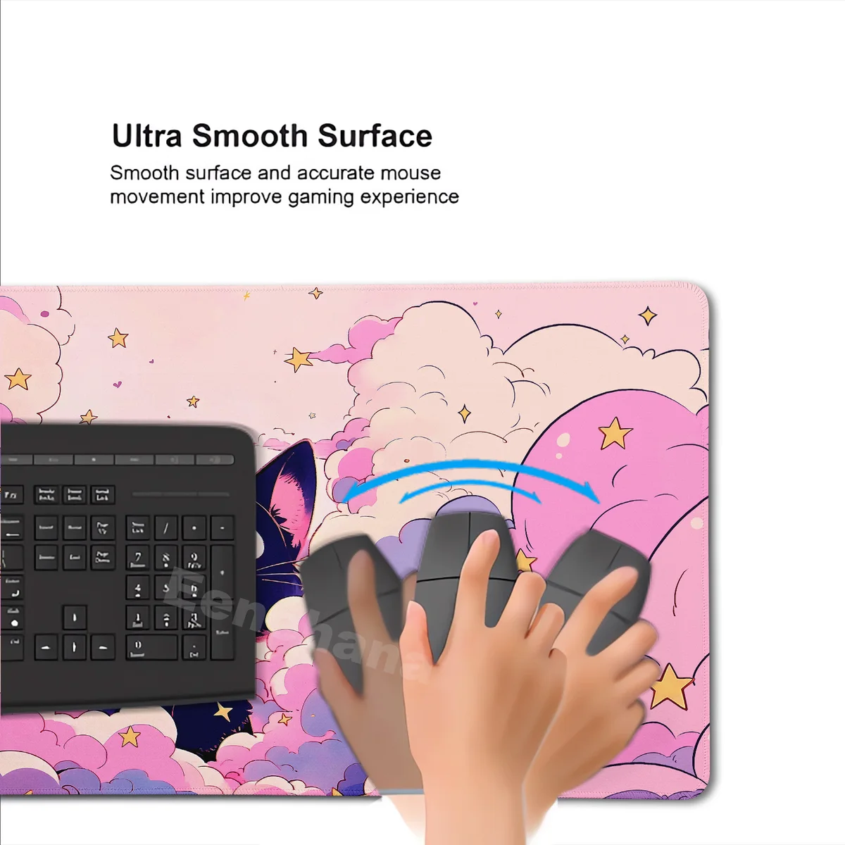 The Black Cat on the Clouds Keyboard Mouse pad Kawaii Art style patterns Pink Desk Mat PC Gamer Rug Office Carpet Home Table pad — view 6
