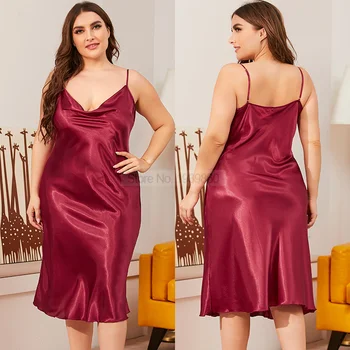레이디 스파게티 스트랩 Nightdress Oversize Nightgown 새틴 실키 친밀한 란제리 홈 옷 섹시한 잠옷 기모노 가운 가운
