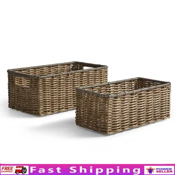 2-Piece Rattan Storage Basket Set 1