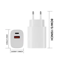 2 Pack 20W PD Fast Charging Wall Charger Dual Port USB C & USB A White Compact EU Standard Plug Travel Essential for All USB Enabled Devices 2