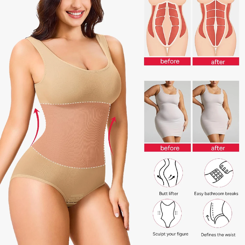 여성용 심리스 쉐이프웨어 바디수트 ? 복부 컨트롤 파자 허리 트레이너, 외출용 탄력 있는 슬리밍 바디수트, 인비저블