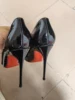 Red Shiny Bottom High Shoes Fashion Women's Shoes Black Pointed Toe shoes Classic Pumps Real Leather Pointed Toe heels 29