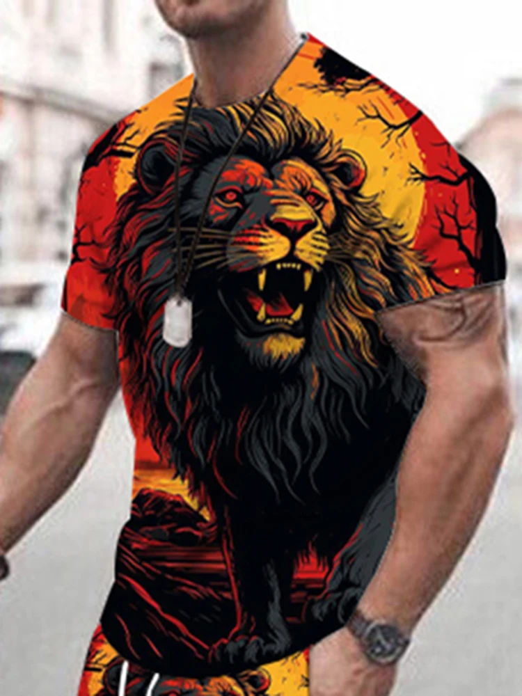 

Мужская футболка с коротким рукавом, Повседневная Уличная футболка с круглым вырезом и 3D-принтом животных, лето 2024