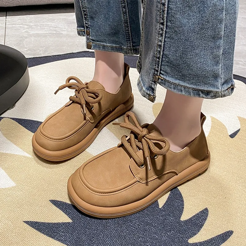 

Туфли женские спортивные на шнуровке, лоферы, повседневная обувь, дизайнерские, на плоской подошве, для прогулок, весна 2024