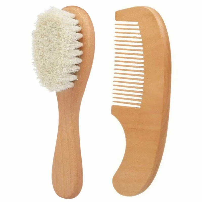 Hair Brush Comb Hair Comb Hair Comb Set Newborn Baby Natural Wool Baby Wooden Brush Comb Infant Head Massager