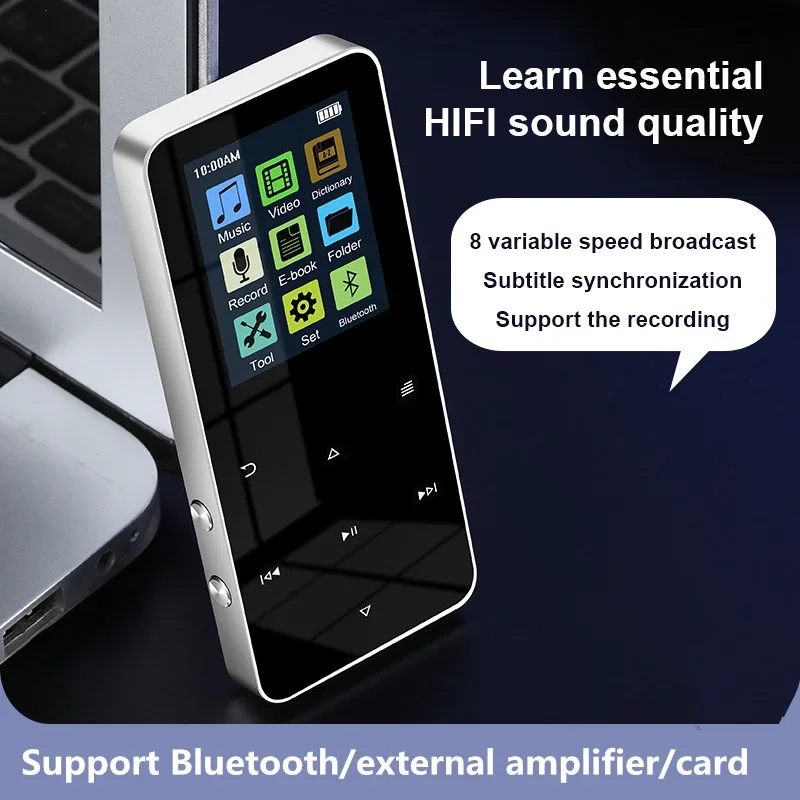 1.8 Inch Metal Touch MP3 MP4 Music Walkman Player Bluetooth 5.0 FM Radio Alarm Clock Pedometer E-Book Built-in Speaker Audio New