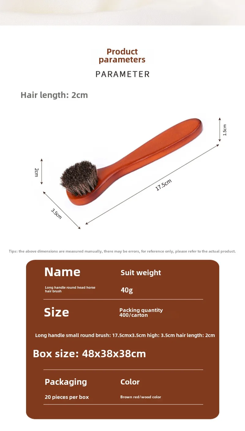 Small Round Head Horsehair Brush with Handle Multi-Functional Face and Hat Brush Soft Bristle No Shedding Leather Shoe Brush 3