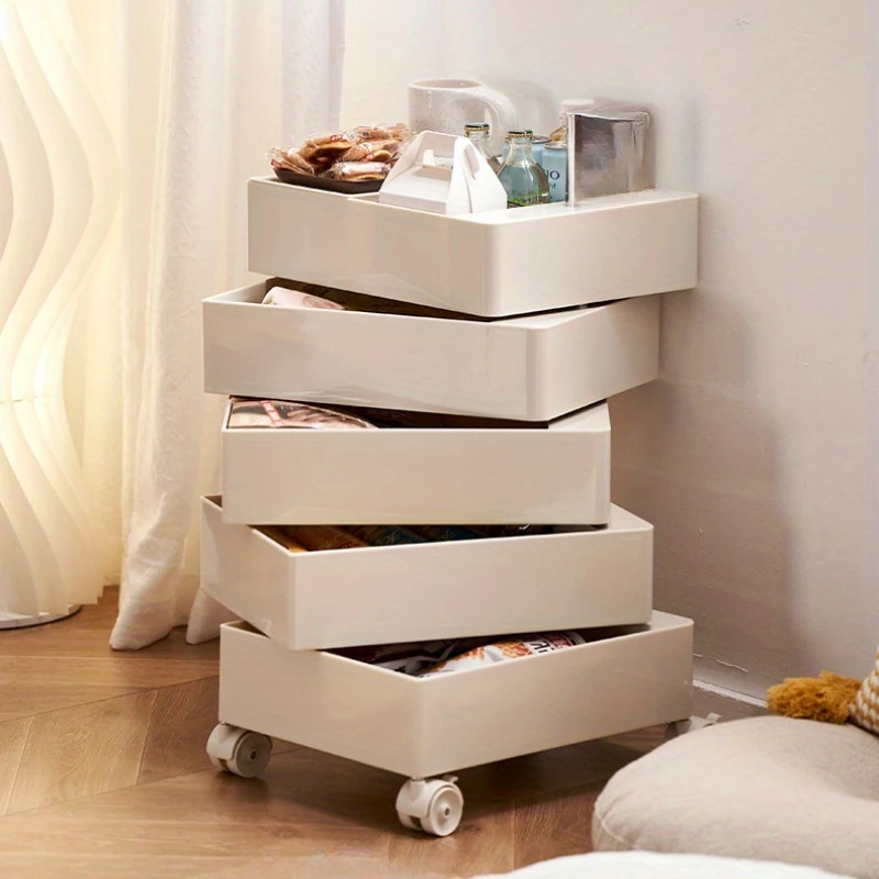 Rotating Storage Cabinet Movable Bedside Table Side Cabinet Cosmetic Storage Bedroom Living Room Furniture Nightstand