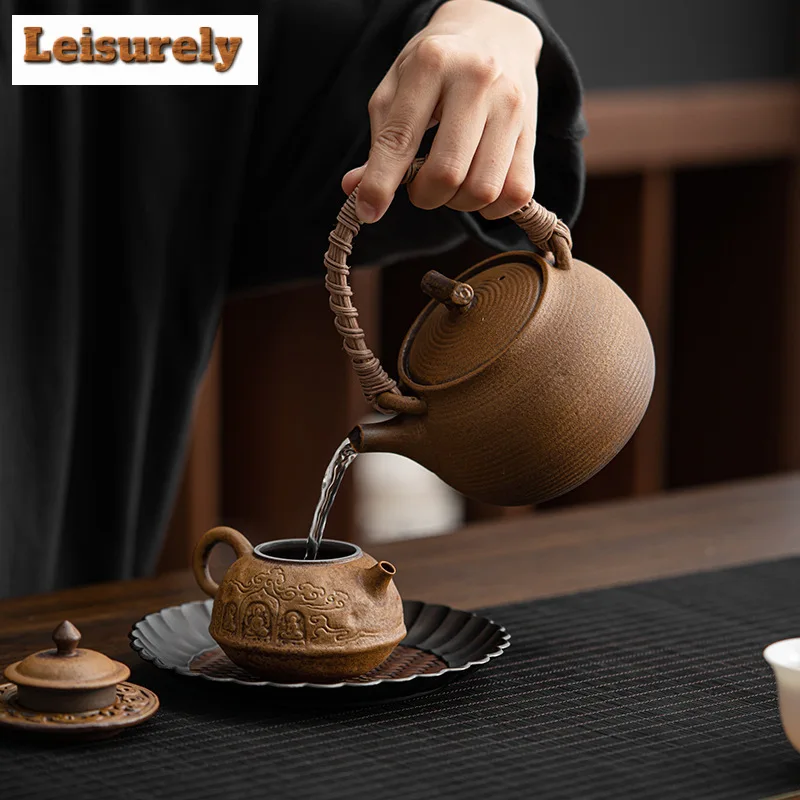 Sauce Glazed Old Rock Mud Alcohol Teapot Warmer Retro Trivet Tea Stove Boiling Kettle Stand Heater Teaset Accessories Decoration