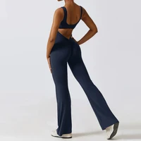 Sexy Hollow Backless Scrunch Gym Flare Jumpsuit Sport Casual Women One Piece Outfits Yoga Dance Jump Suit Black Fitness Overalls - Image 2