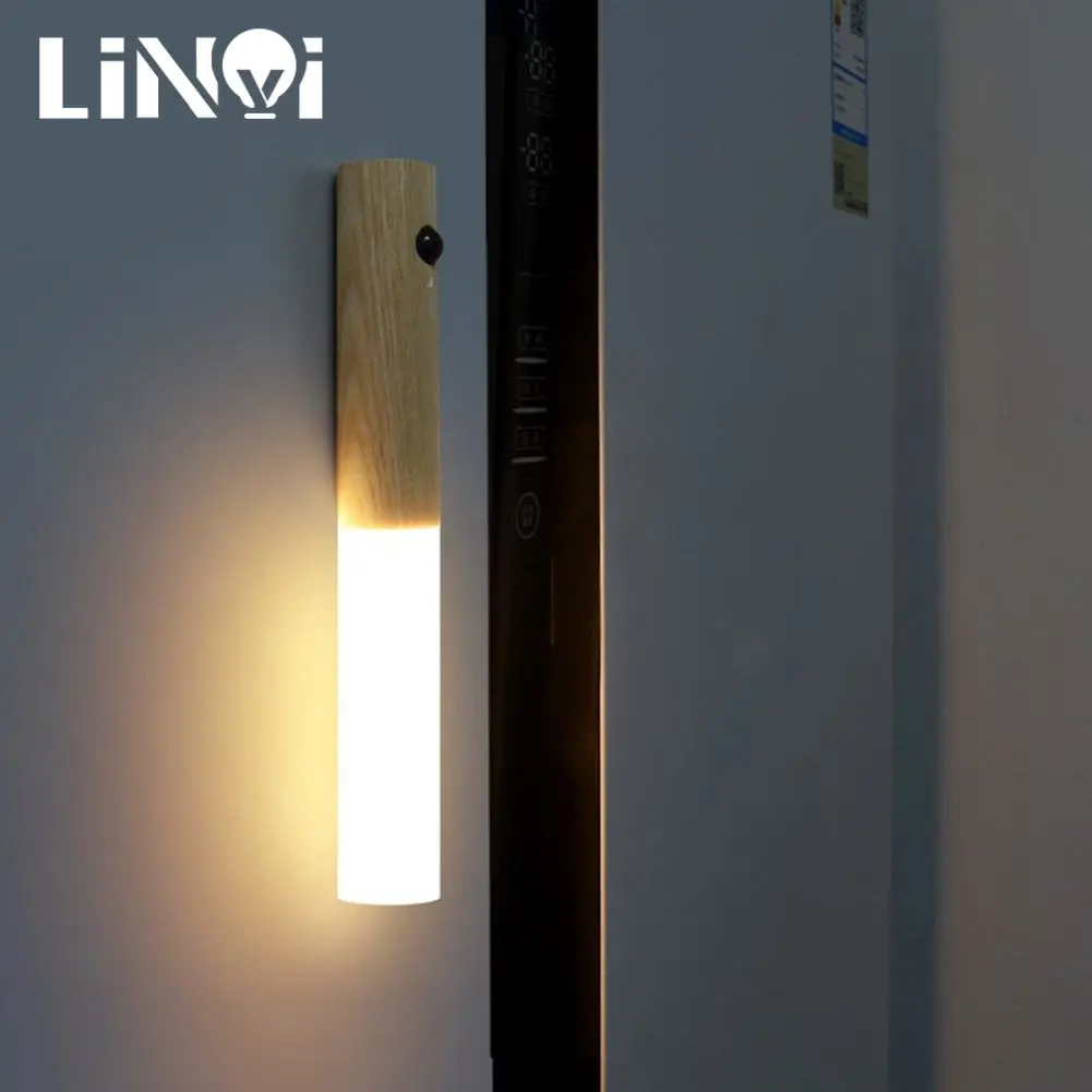 

Creative Intelligent Auto PIR Motion Sensor LED Rechargeable Magnetic Night Light Wood Wall Light Kitchen Cabinet Light Lamp