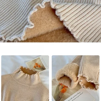 الخريف الشتاء المألوف تنوعا القمم 2025 سميكة معطف شتاء المرأة الياقة المدورة موضة الكشكشة النساء البلوفرات 6