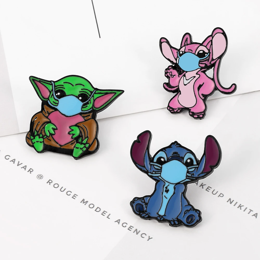 Anime Lilo And Stitch Spilla Star Wars Cute Cartoon Figure Yoda Baby Metal Badge Smalto Pin Jacket Jeans Spilla Accessori